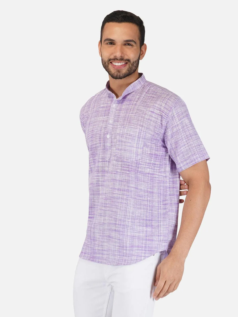 Pure Khadi Short Kurta in Purple Color