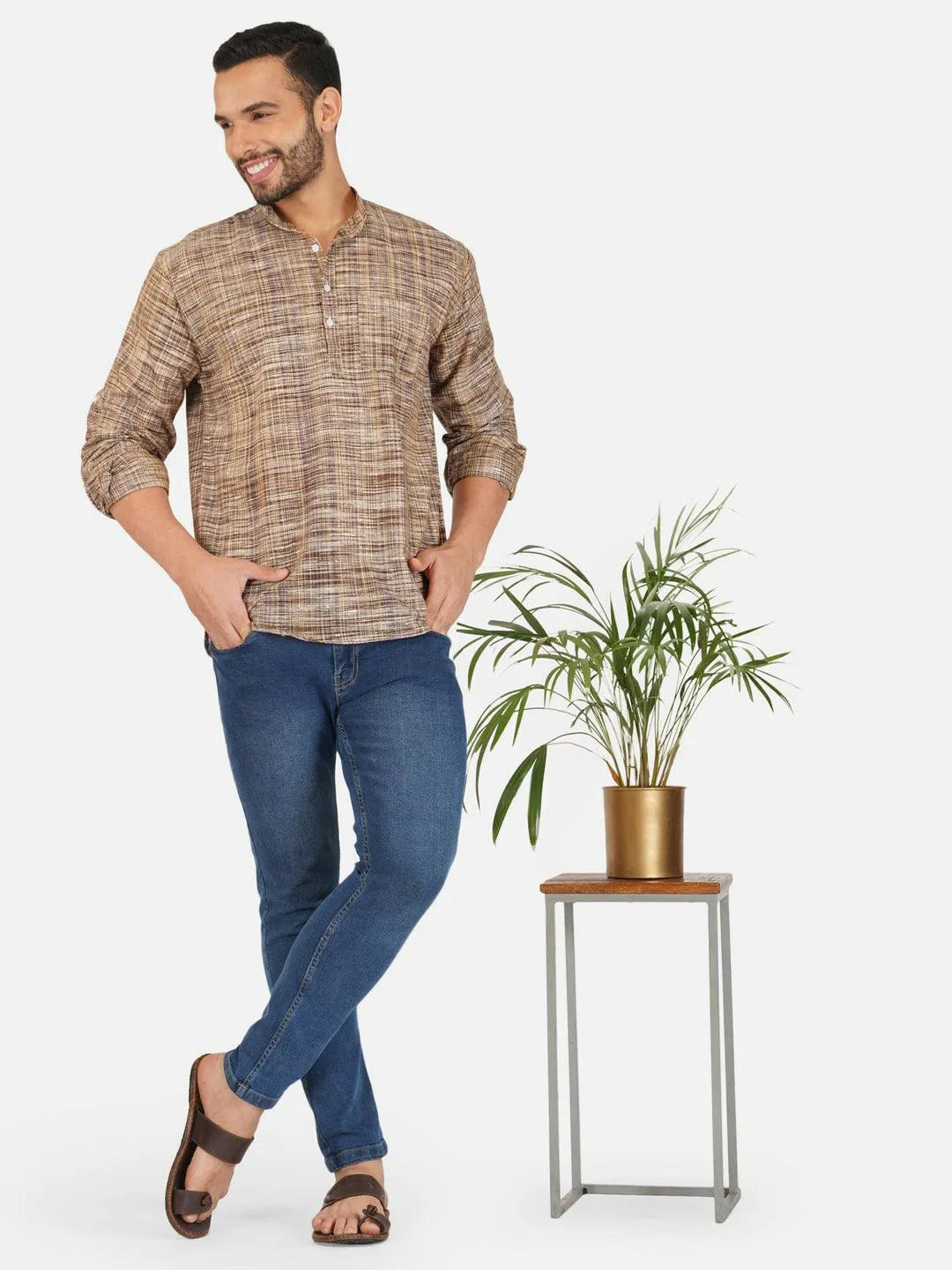 Pure Khadi Short Kurta in Coffee Color