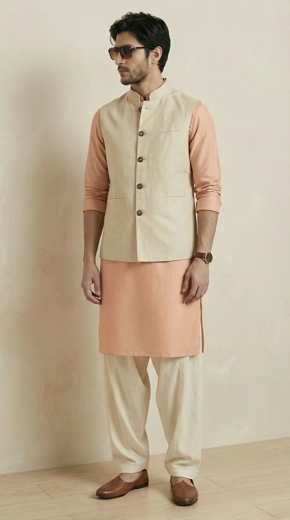Silk Cream Signature Nehru Fit Jacket | 100% Woolen