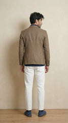 Wood Brown Tweed Blazer | 100% Wool, Classic Structured Fit