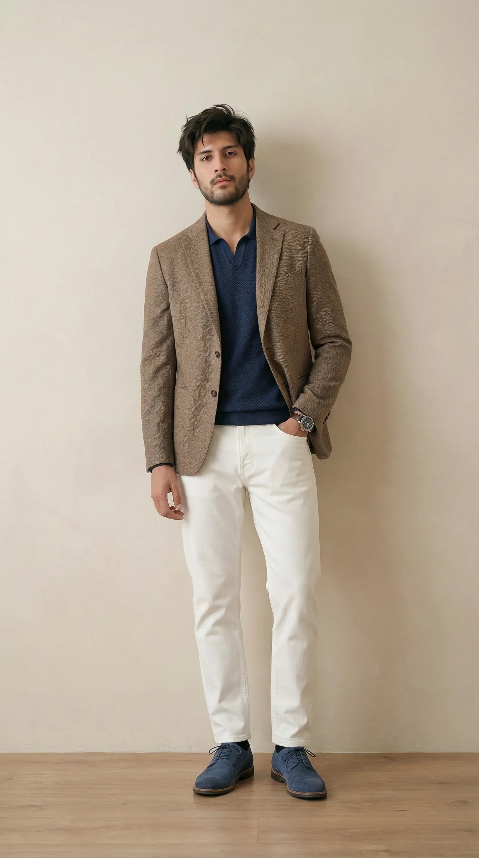 Wood Brown Tweed Blazer | 100% Wool, Classic Structured Fit