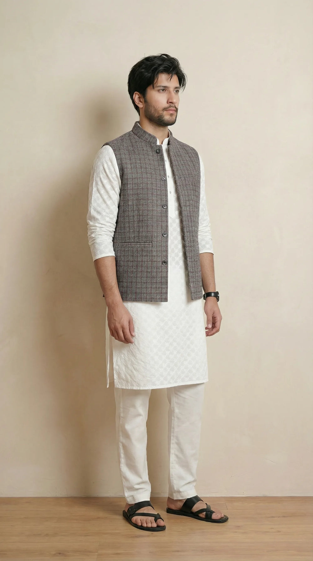 Smoke Grey Signature Nehru Fit Jacket | 100% Woolen