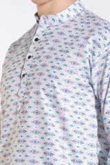Stylish White Blended With Blue Print Kurta