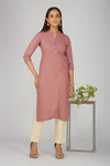 Women's Long Khadi Kurti Dusky Rose Pink