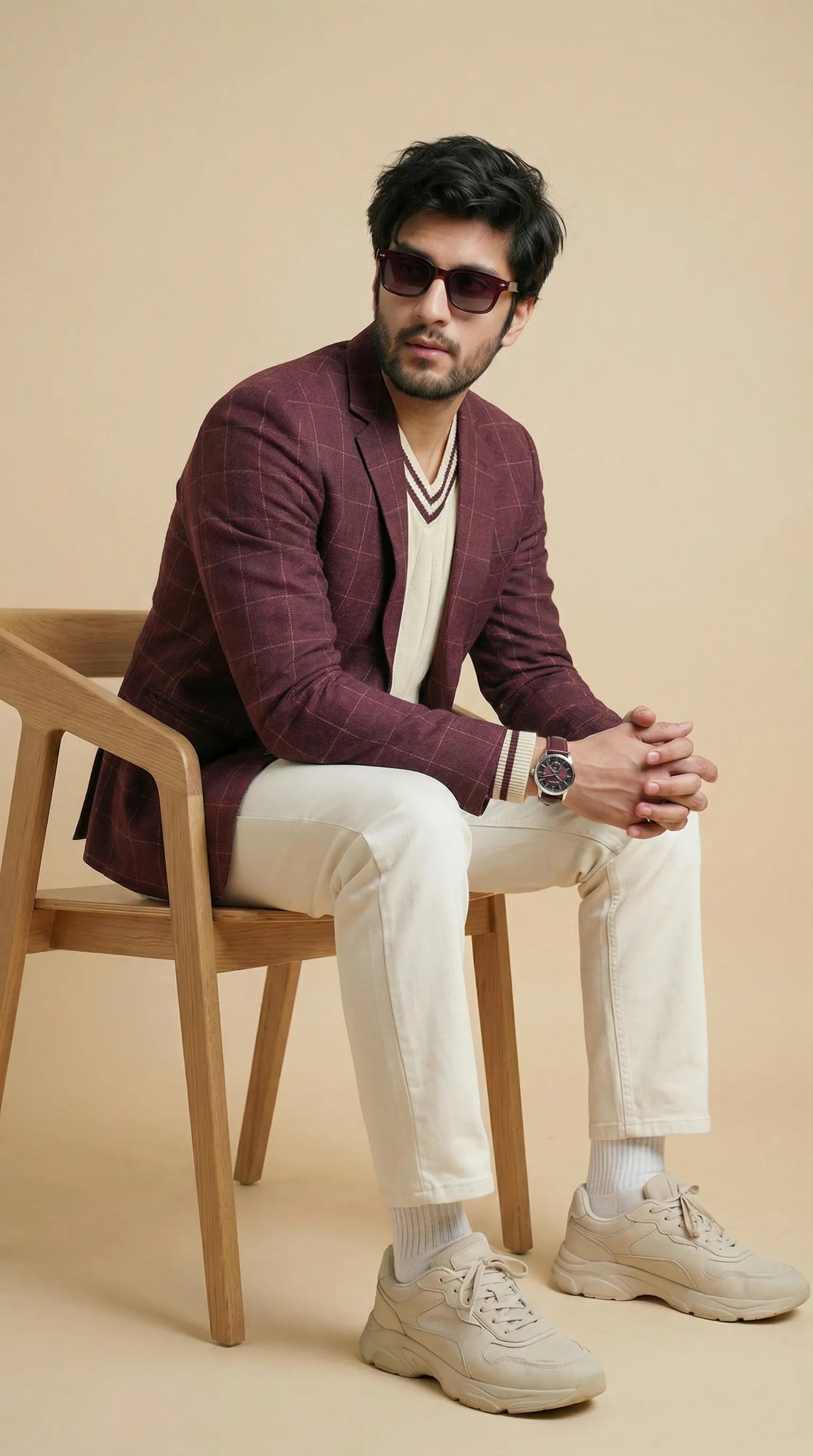 Maroon Tweed Blazer | 100% Wool, Classic Structured Fit