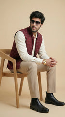 Dark Pink Signature Nehru Fit Jacket | 100% Woolen