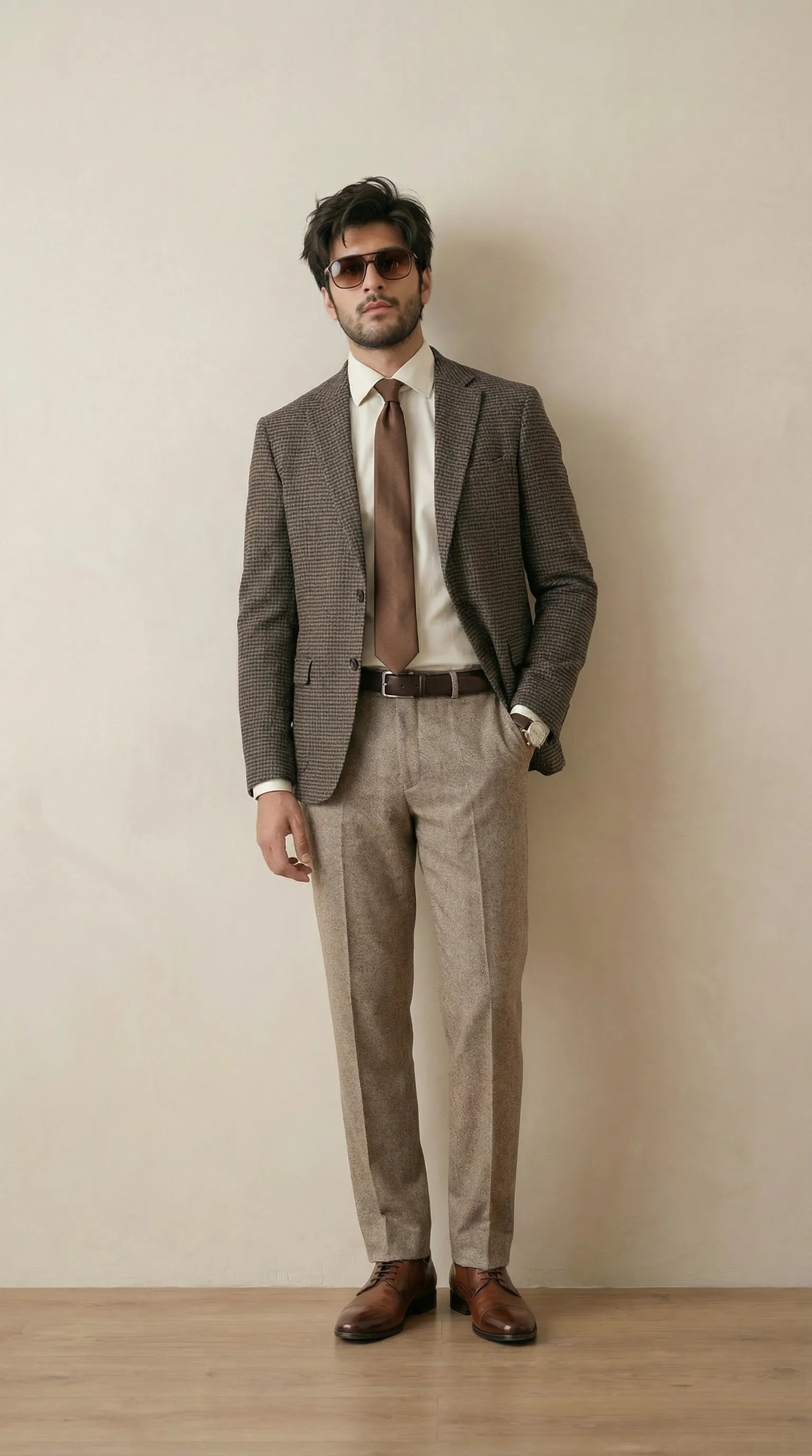 Dusky Brown Tweed Blazer | 100% Wool, Classic Structured Fit