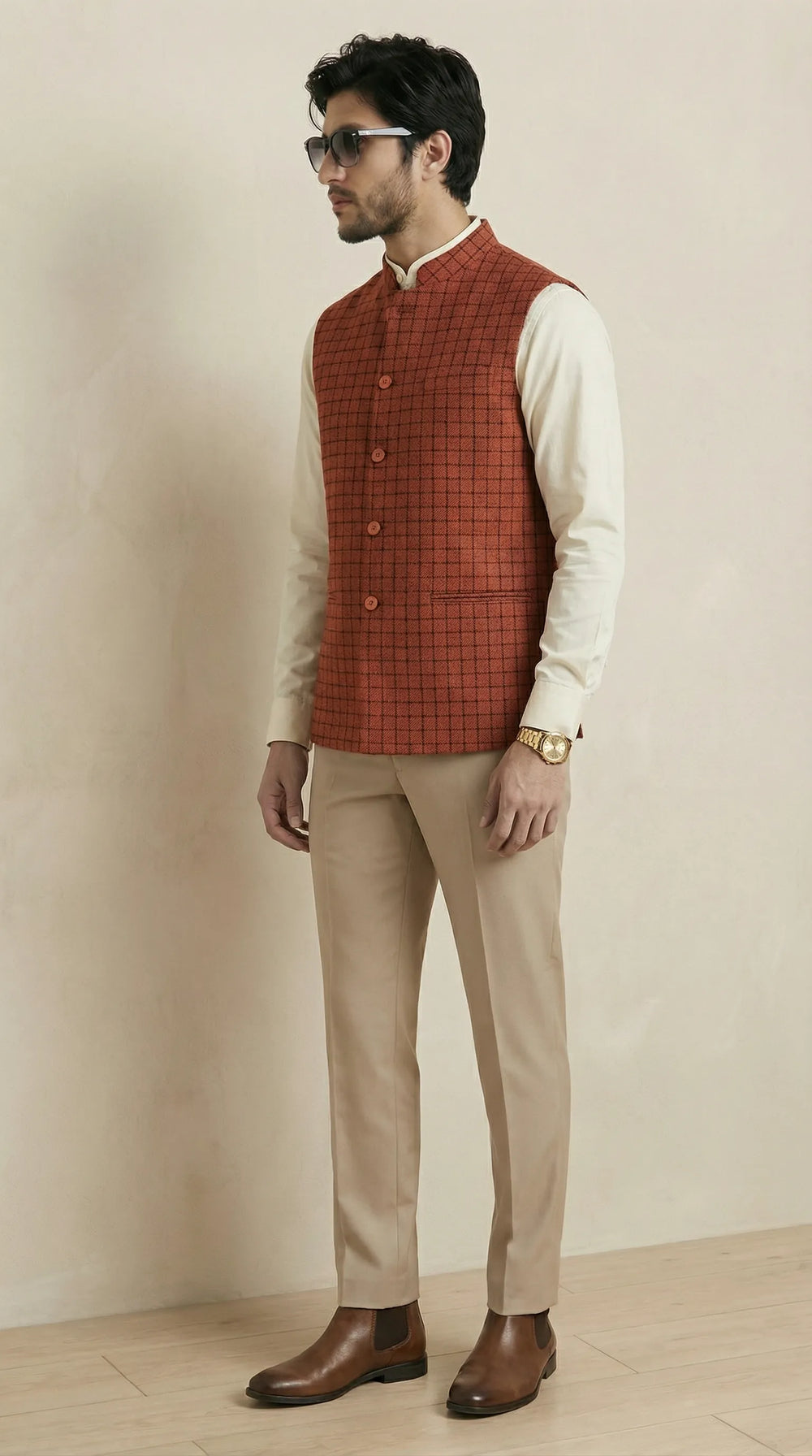 Rust Orange Signature Nehru Fit Jacket | 100% Woolen