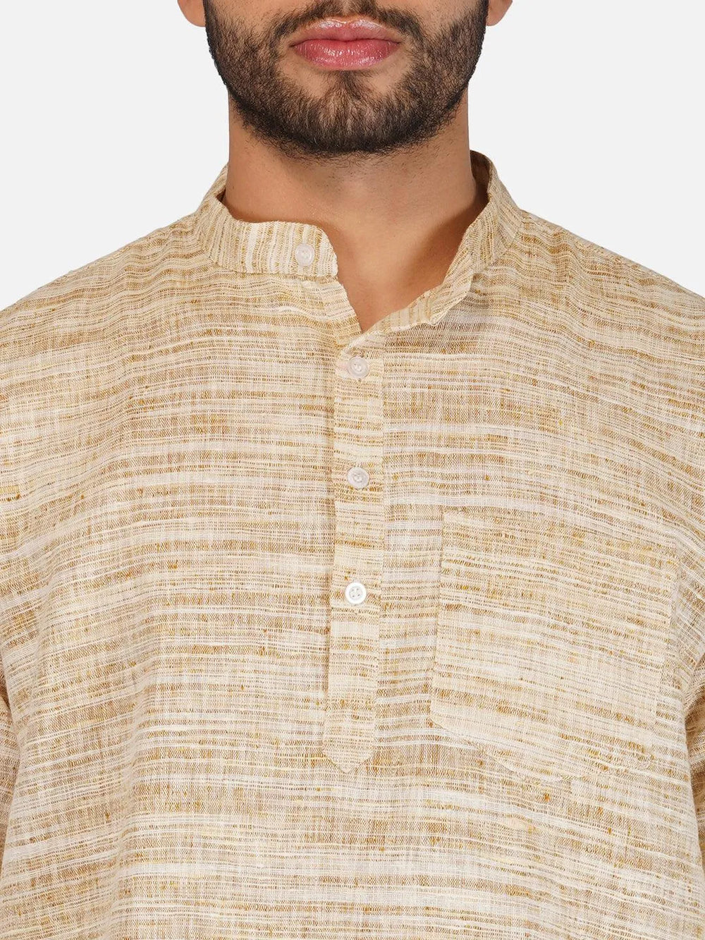 Pure Khadi Short Kurta in Self Pattern Wheat Color