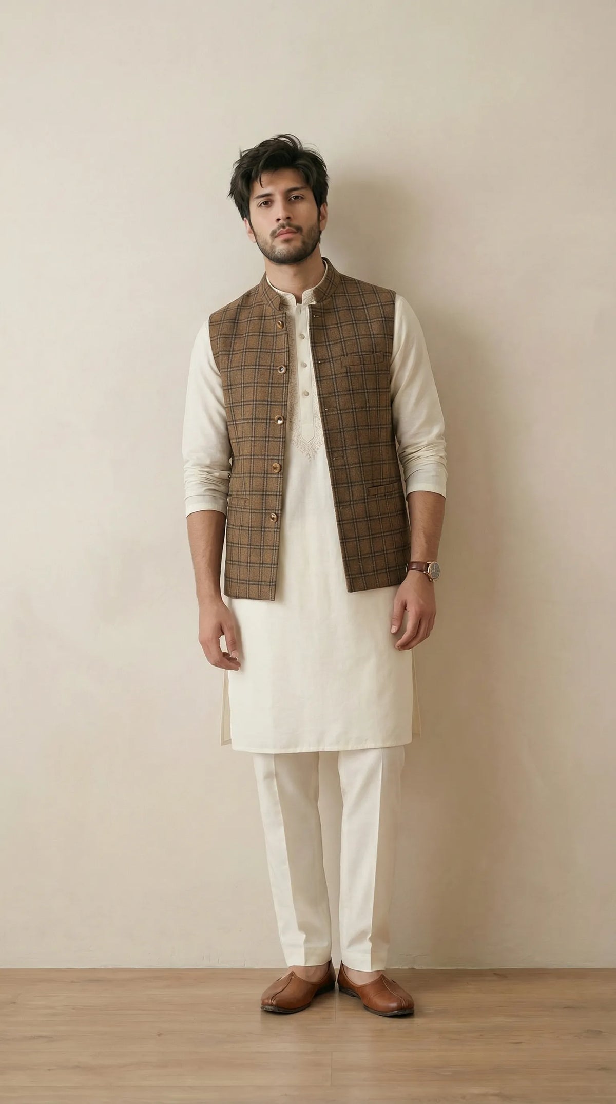 Reversible Wood Brown Nehru Fit Jacket | 100% Woolen