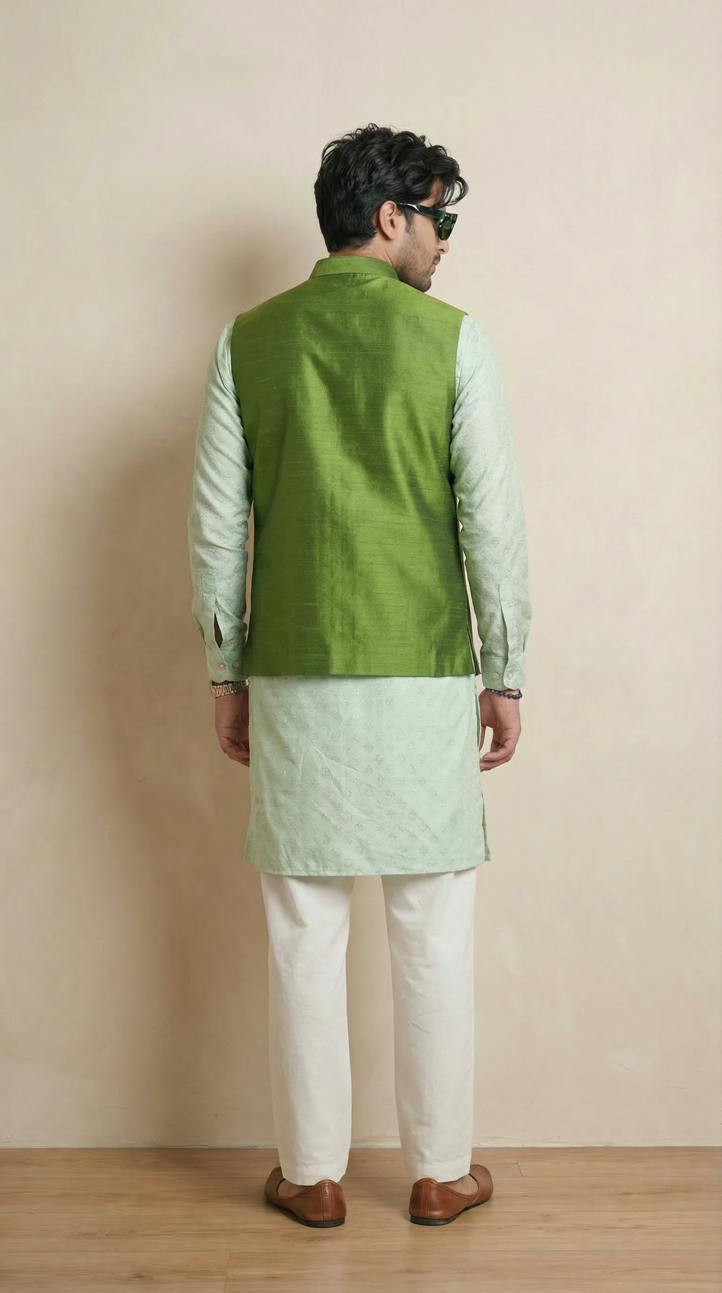 Lime Green Signature Nehru Fit Jacket | 100% Woolen