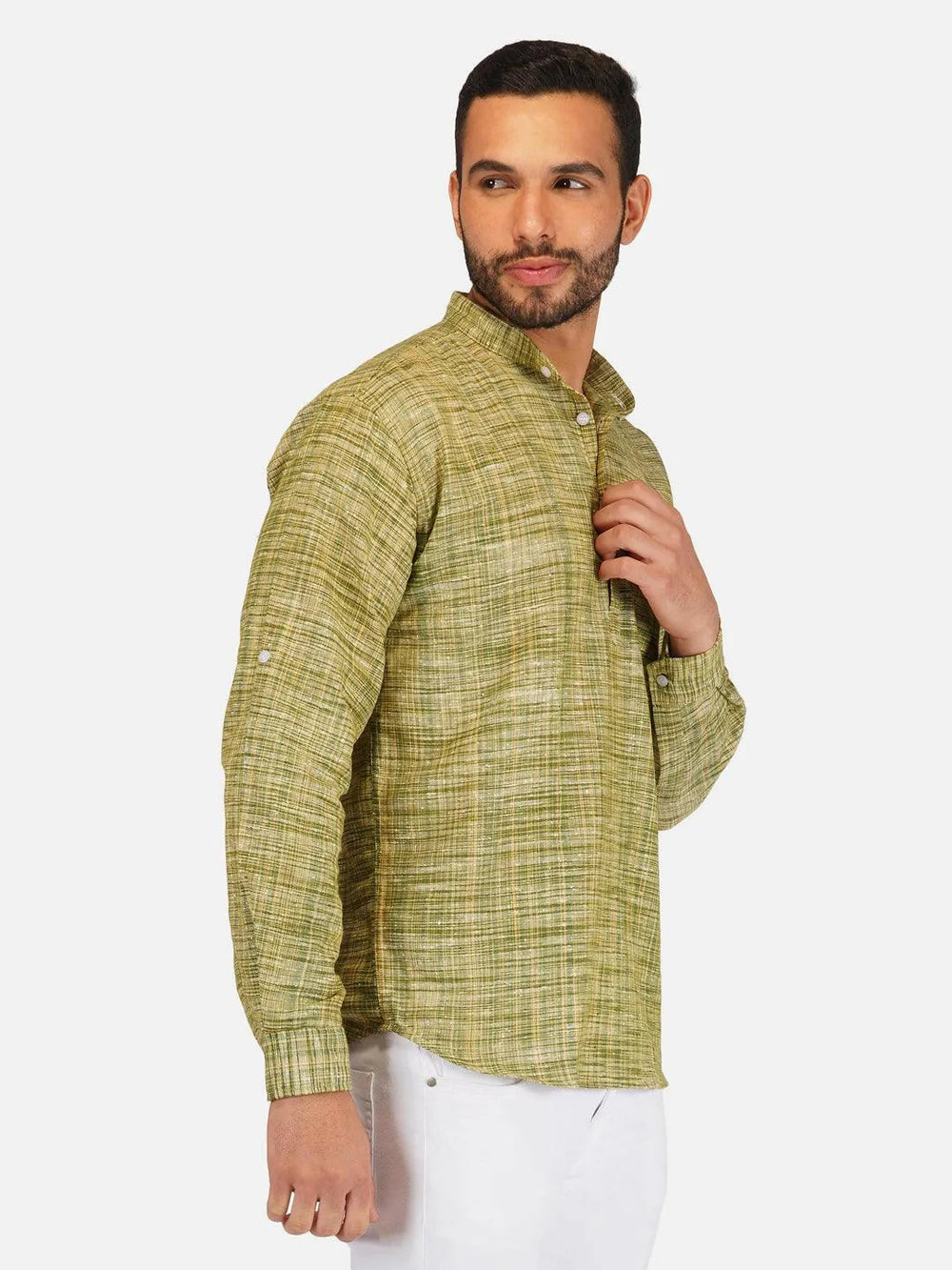 Pure Khadi Short Kurta in Green Color