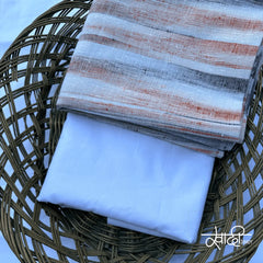 Khadi Kurta Pajama Fabric Combo Set - Unstitched Off Brown Traditional Khadi