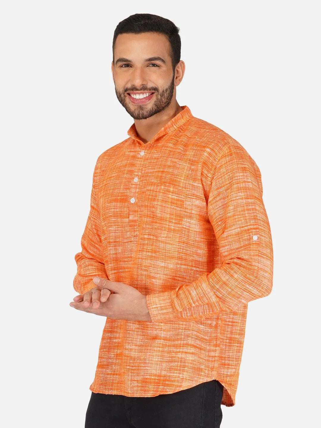 Pure Khadi Short Kurta in Orange Color