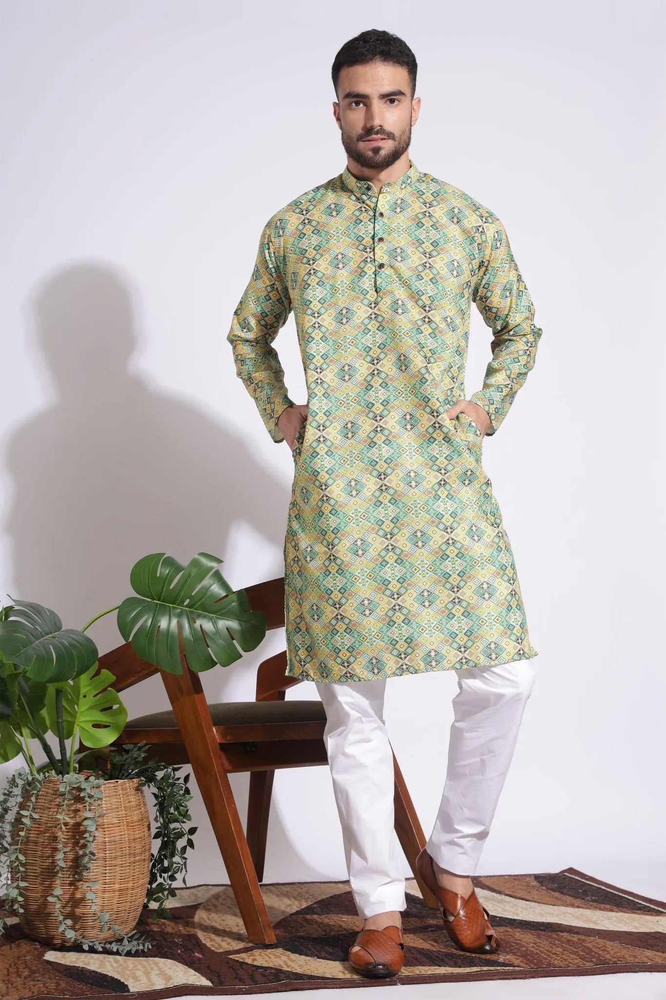 Classic Print Green Color Kurta