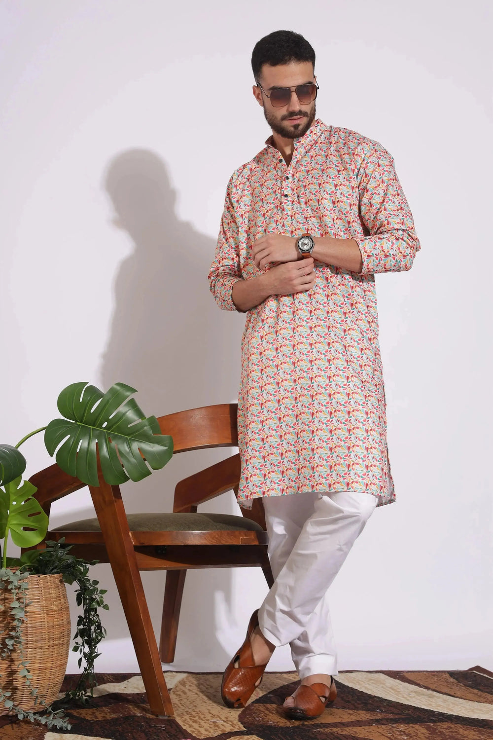 Ethnic Print Yellow Color Box Pattern Kurta