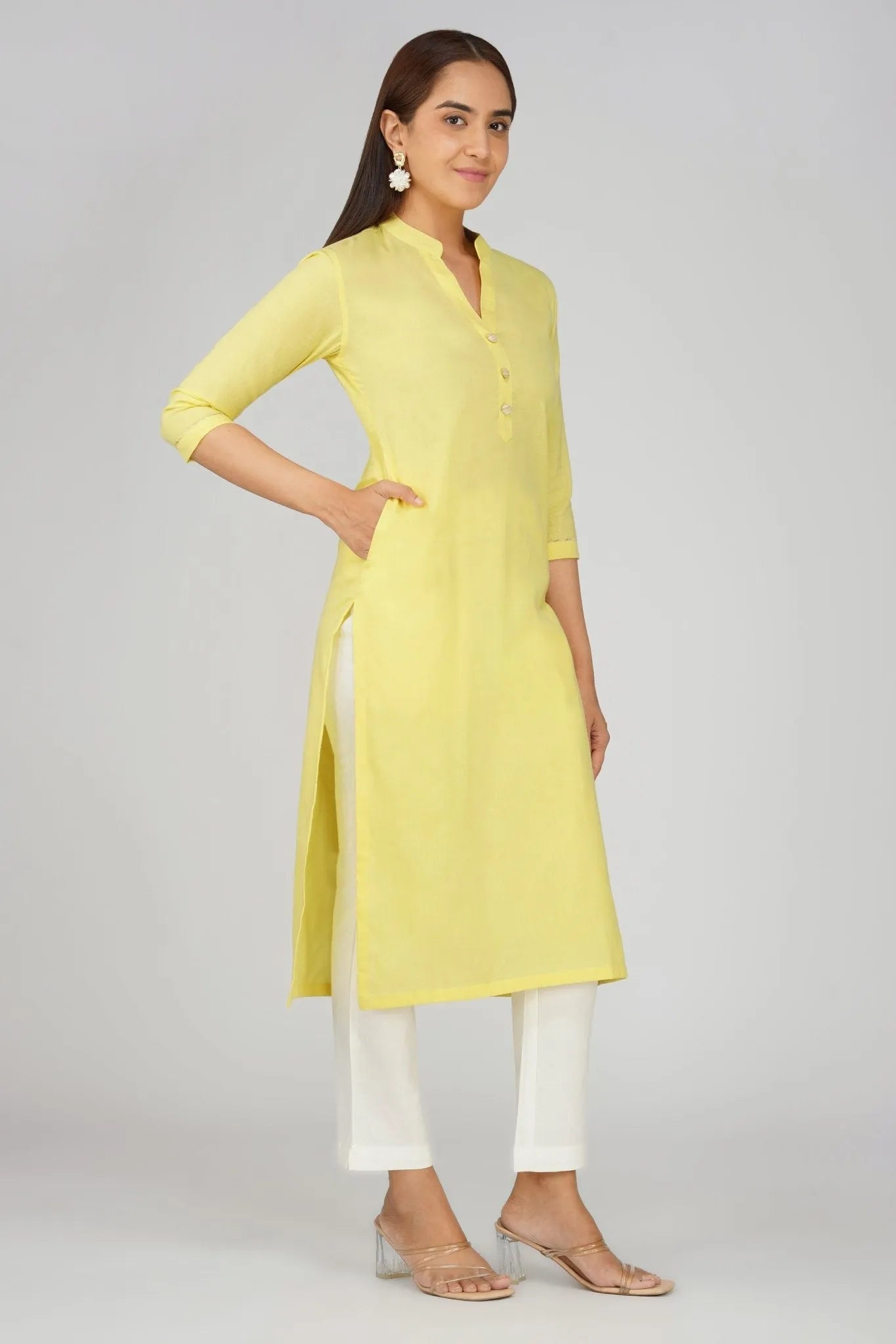Women's Long Khadi Kurti Mustard Yellow