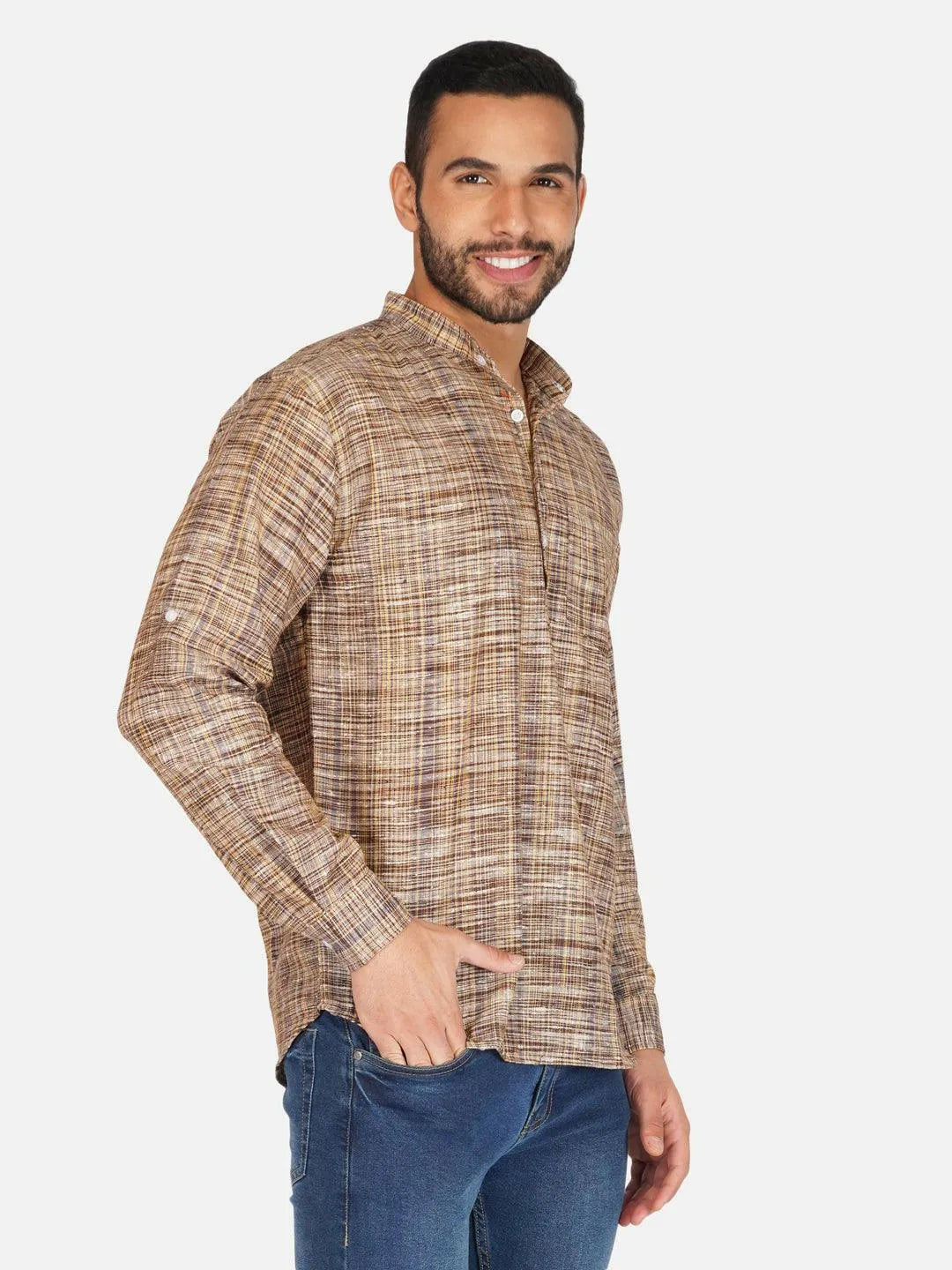 Pure Khadi Short Kurta in Coffee Color