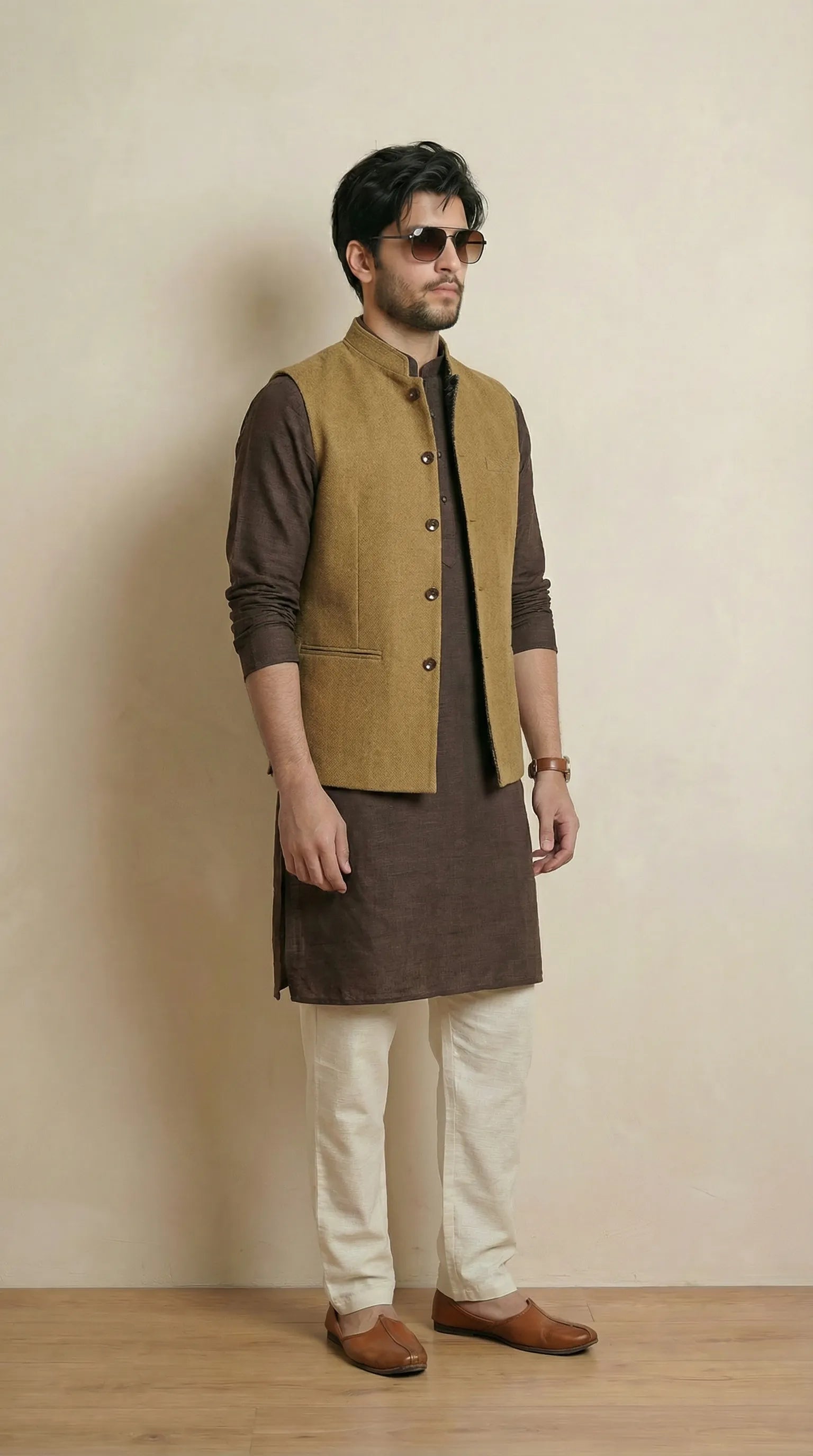 Reversible Khakhi Grey Nehru Fit Jacket | 100% Woolen