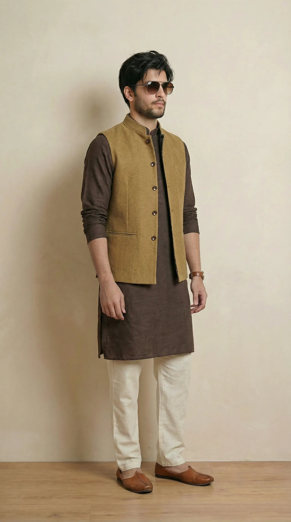 Reversible Khakhi Grey Nehru Fit Jacket | 100% Woolen