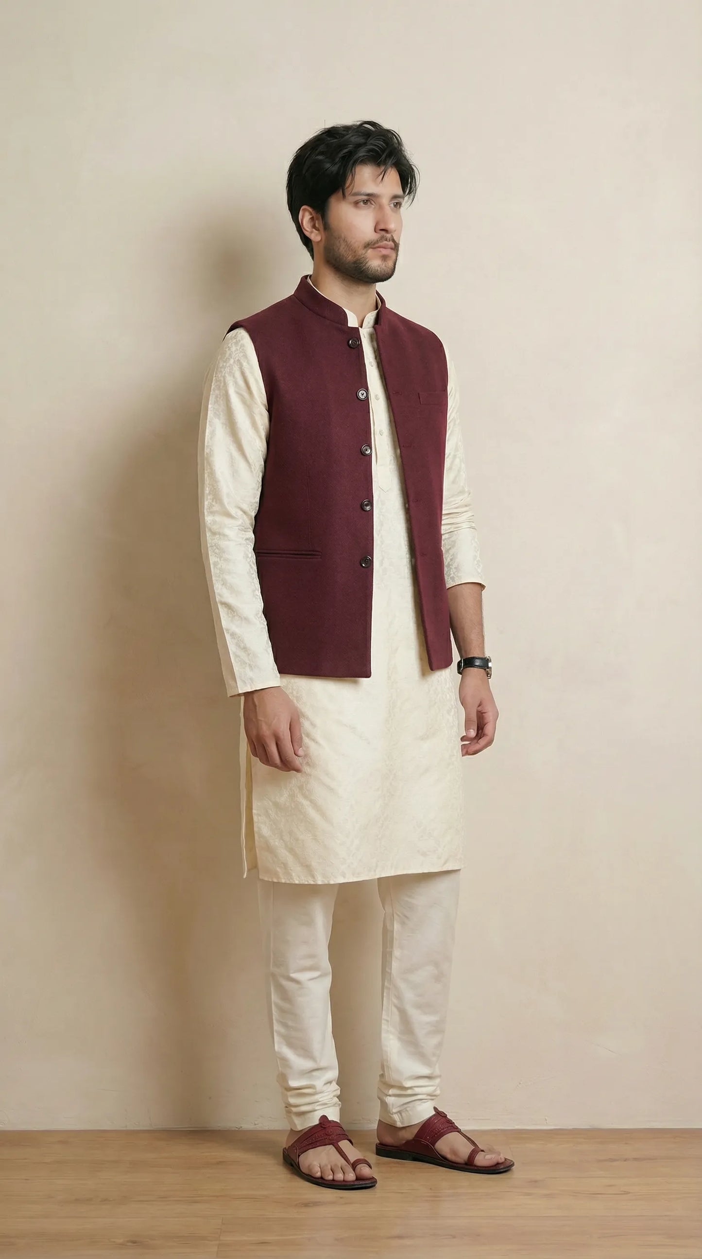 Maroon Signature Nehru Fit Jacket | 100% Woolen