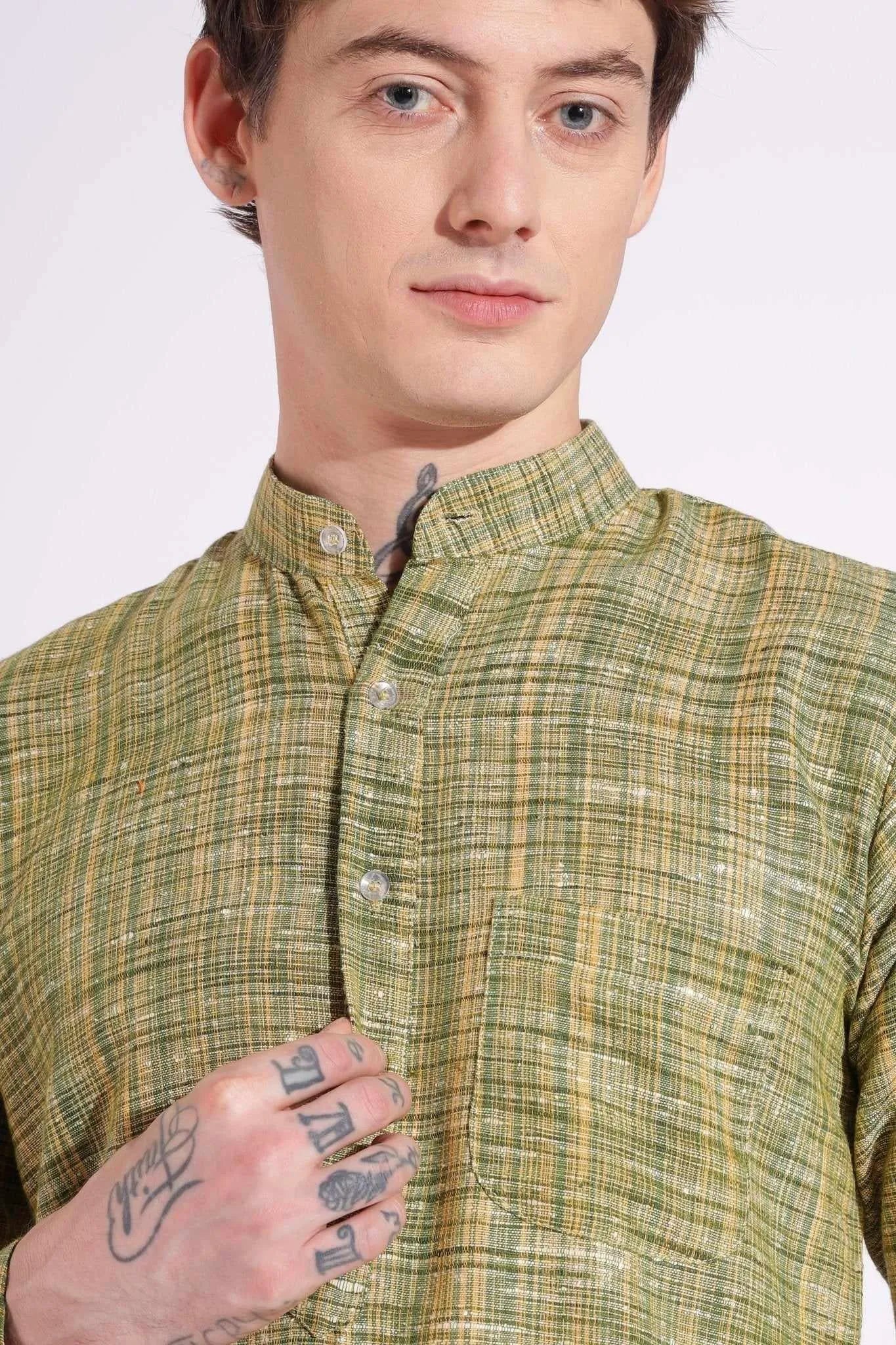 Dark Green Khadi Kurta