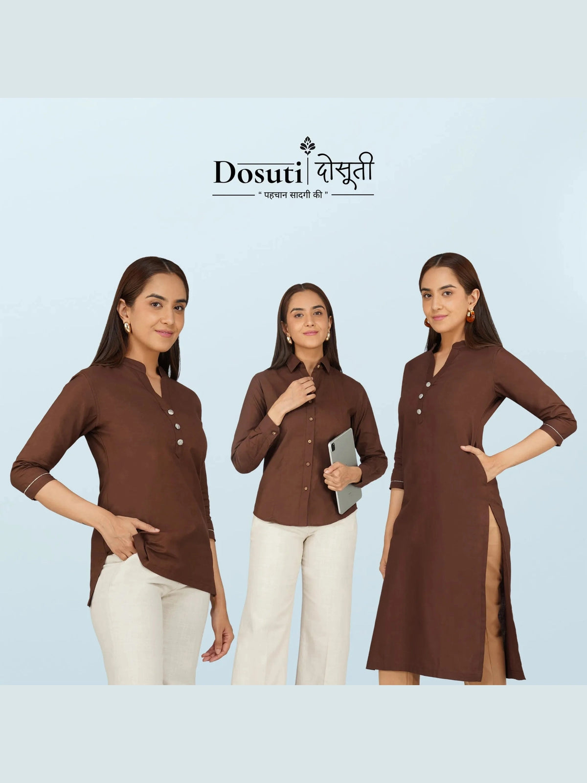 Women's Long Khadi Kurti Coffee Brown