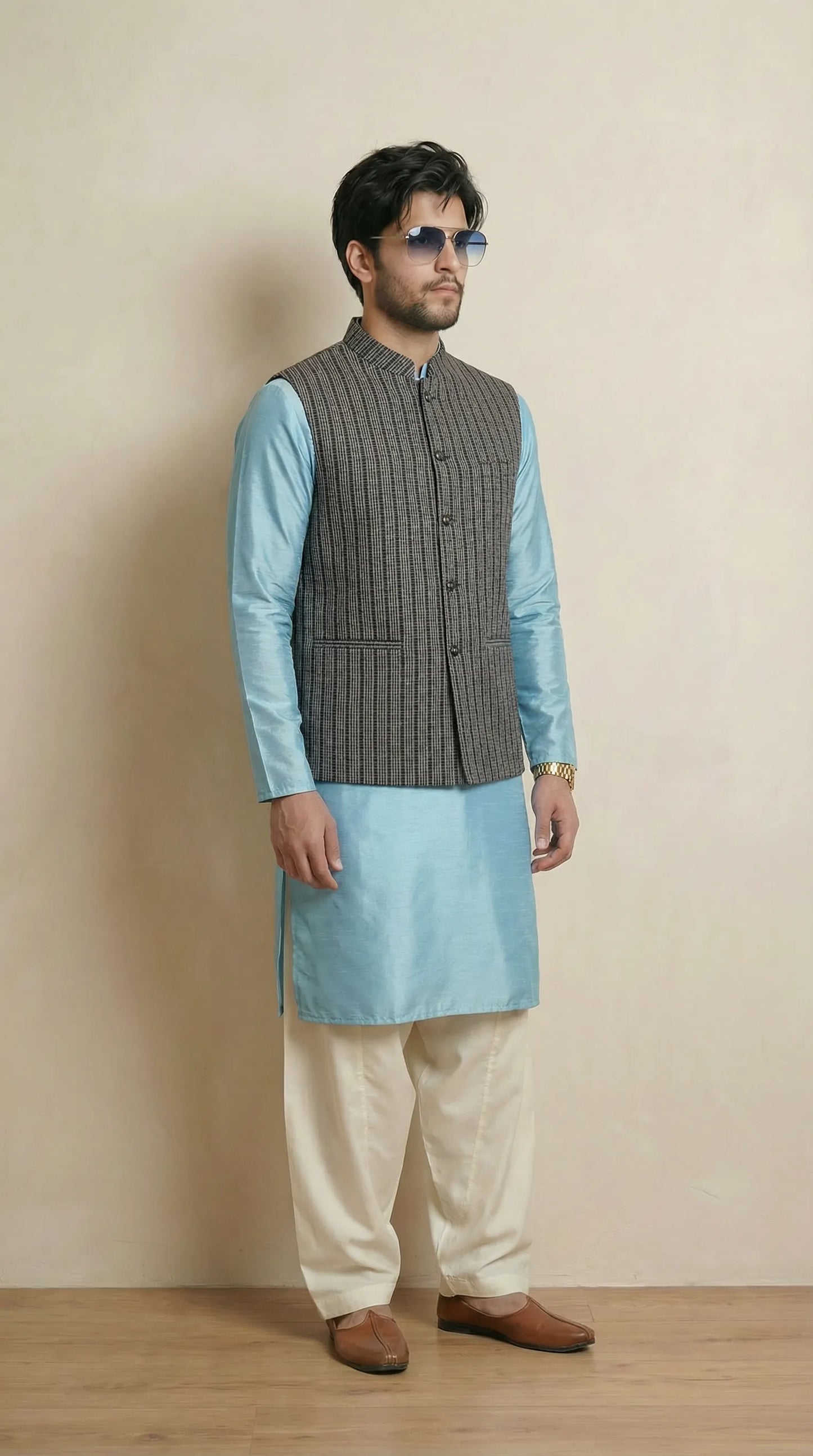 Steel Grey Signature Nehru Fit Jacket | 100% Woolen