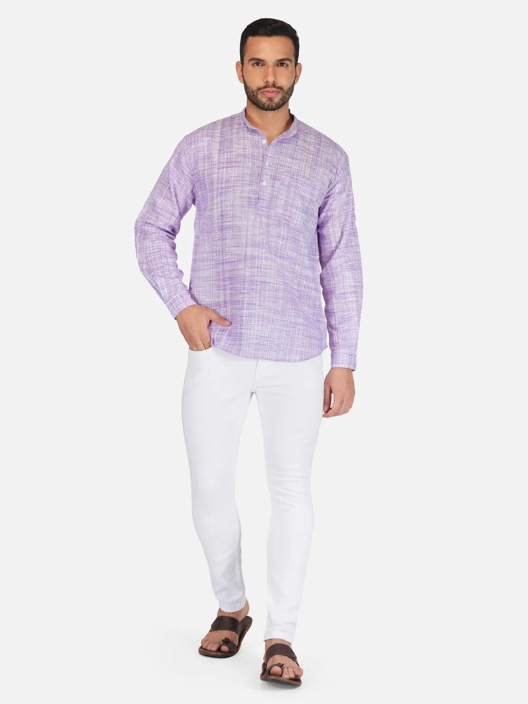 Pure Khadi Short Kurta in Purple Color