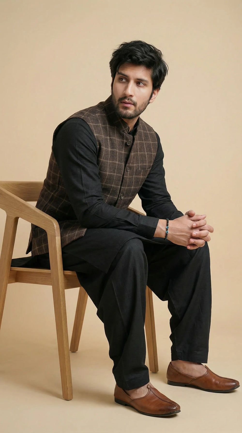 Dark Brown Signature Nehru Fit Jacket | 100% Woolen