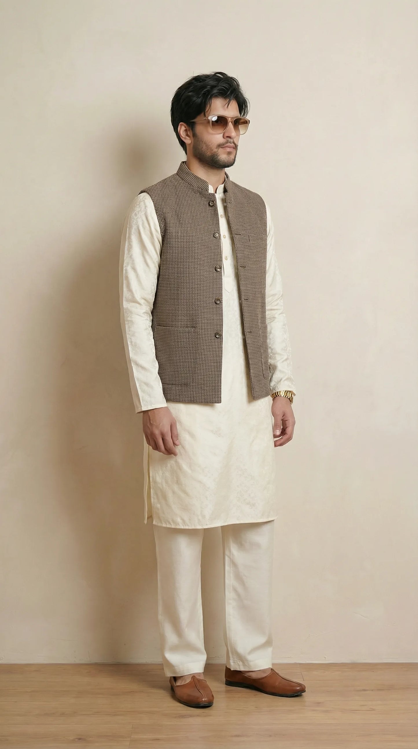 Dusty Brown Signature Nehru Fit Jacket | 100% Woolen