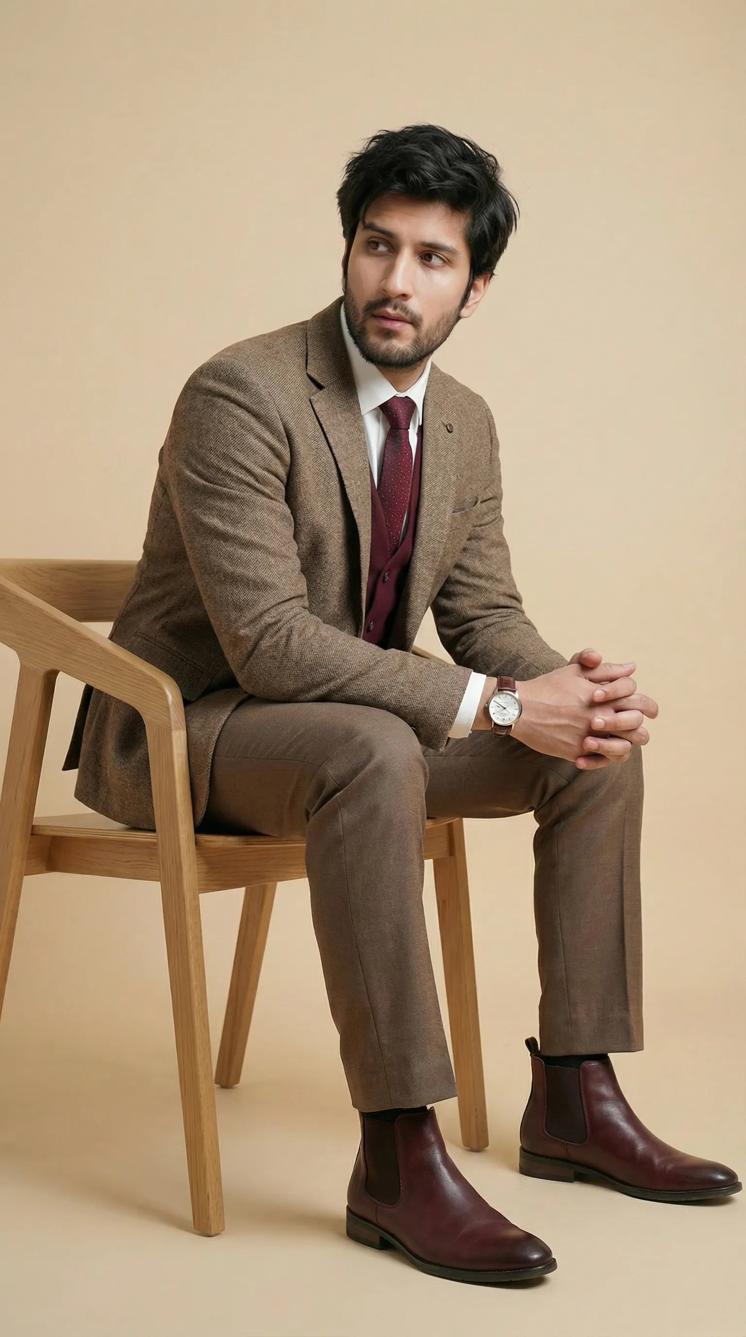 Wood Brown Tweed Blazer | 100% Wool, Classic Structured Fit