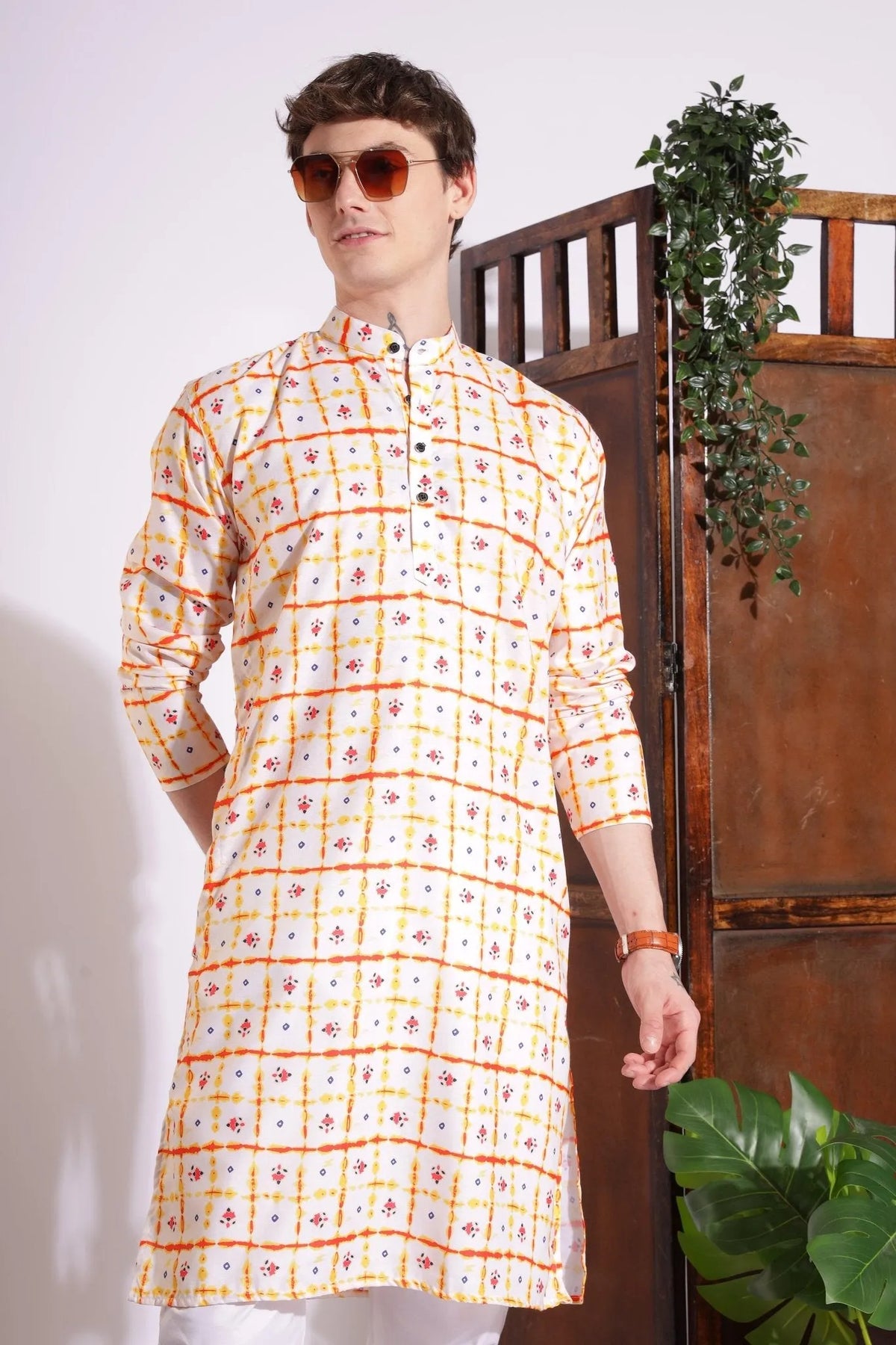 Traditional Print Kurta Cream Color