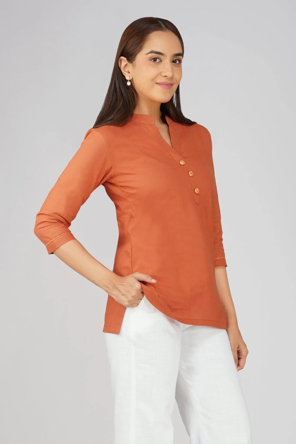 Women's Khadi Short Kurti Rust Orange