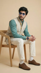 Silk Beige Signature Nehru Fit Jacket | 100% Woolen