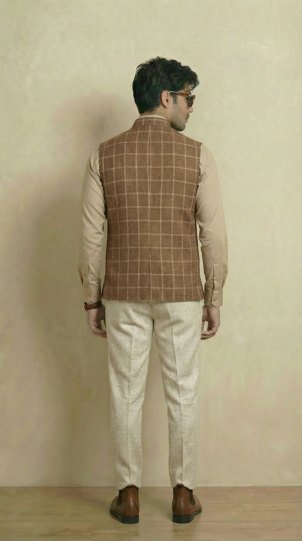 Reversible Biscuit Brown Nehru Fit Jacket | 100% Woolen