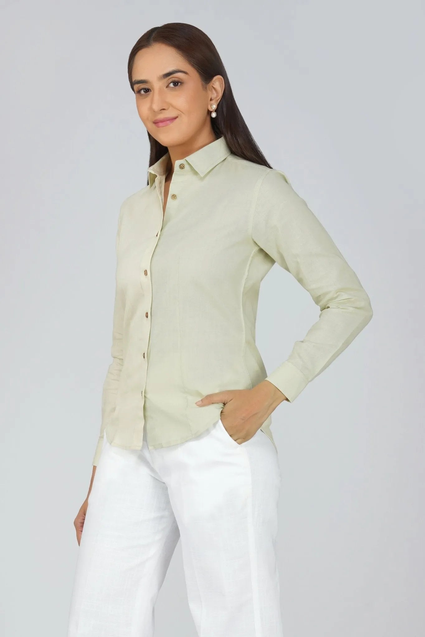 Women's Khadi Shirt Light Olive Green
