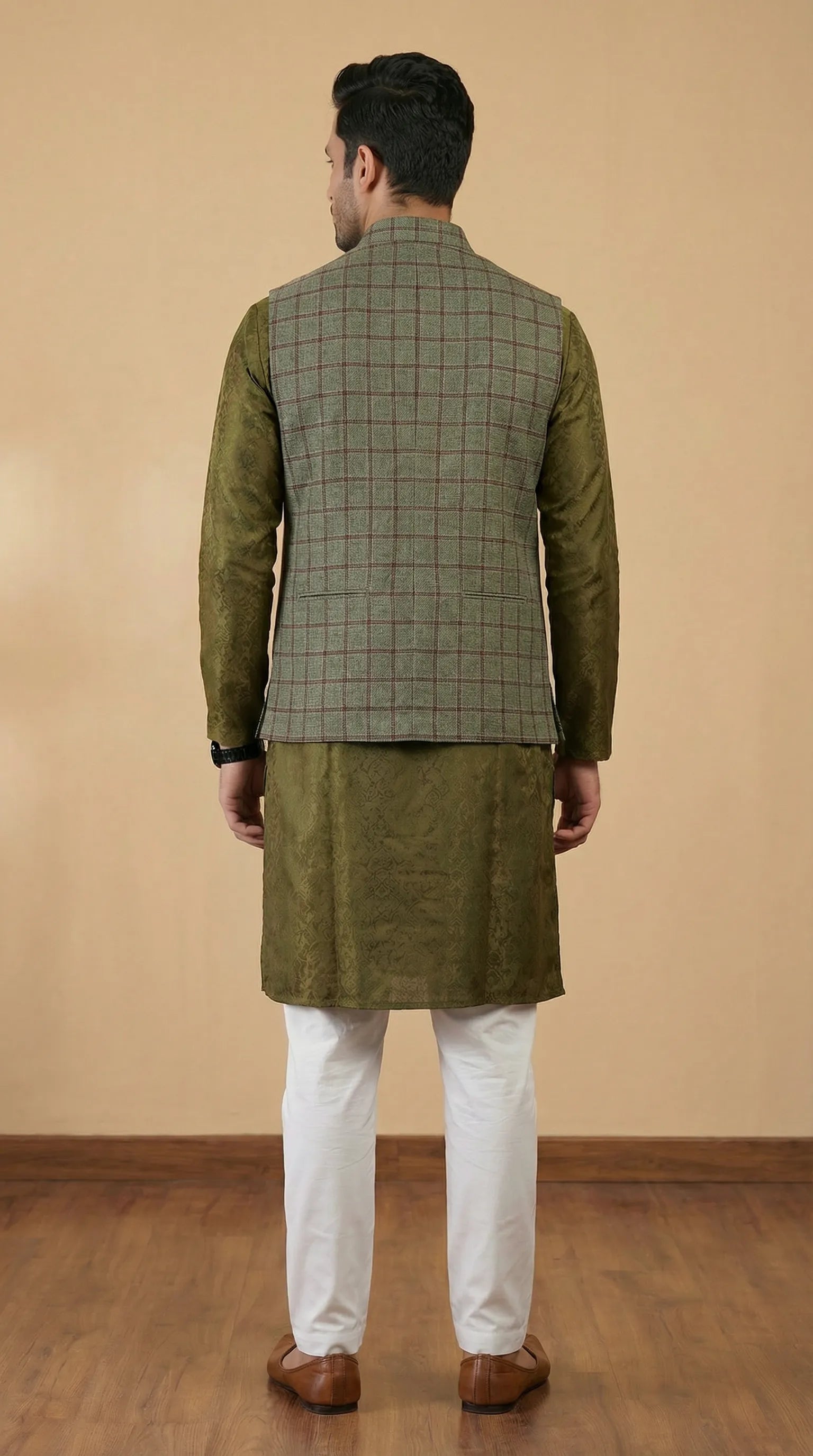 Olive Green Signature Nehru Fit Jacket | 100% Woolen