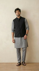 Men’s Black Nehru Jacket - Premium 100% Wool Tailored Fit
