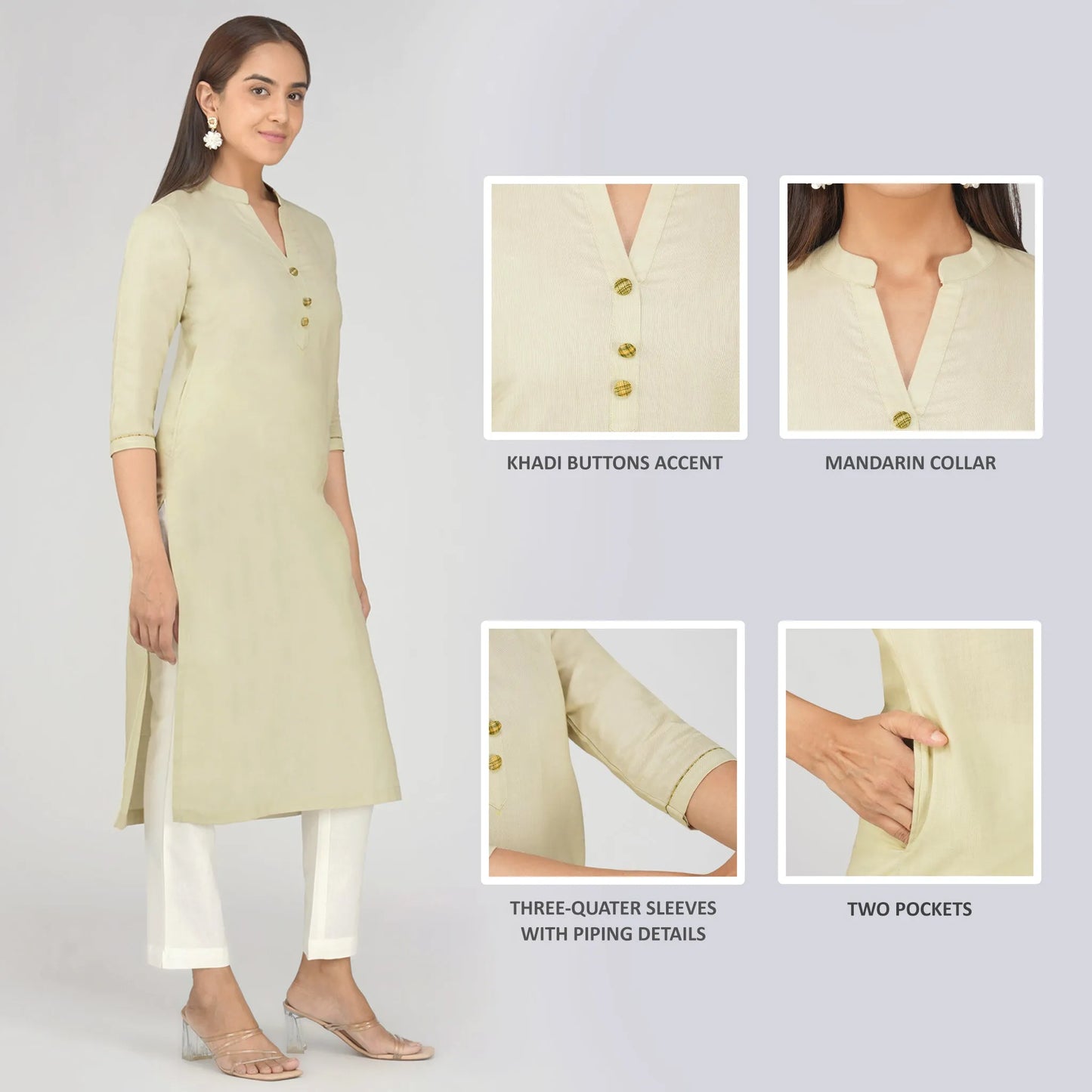 Women's Long Khadi Kurti Light Olive Green