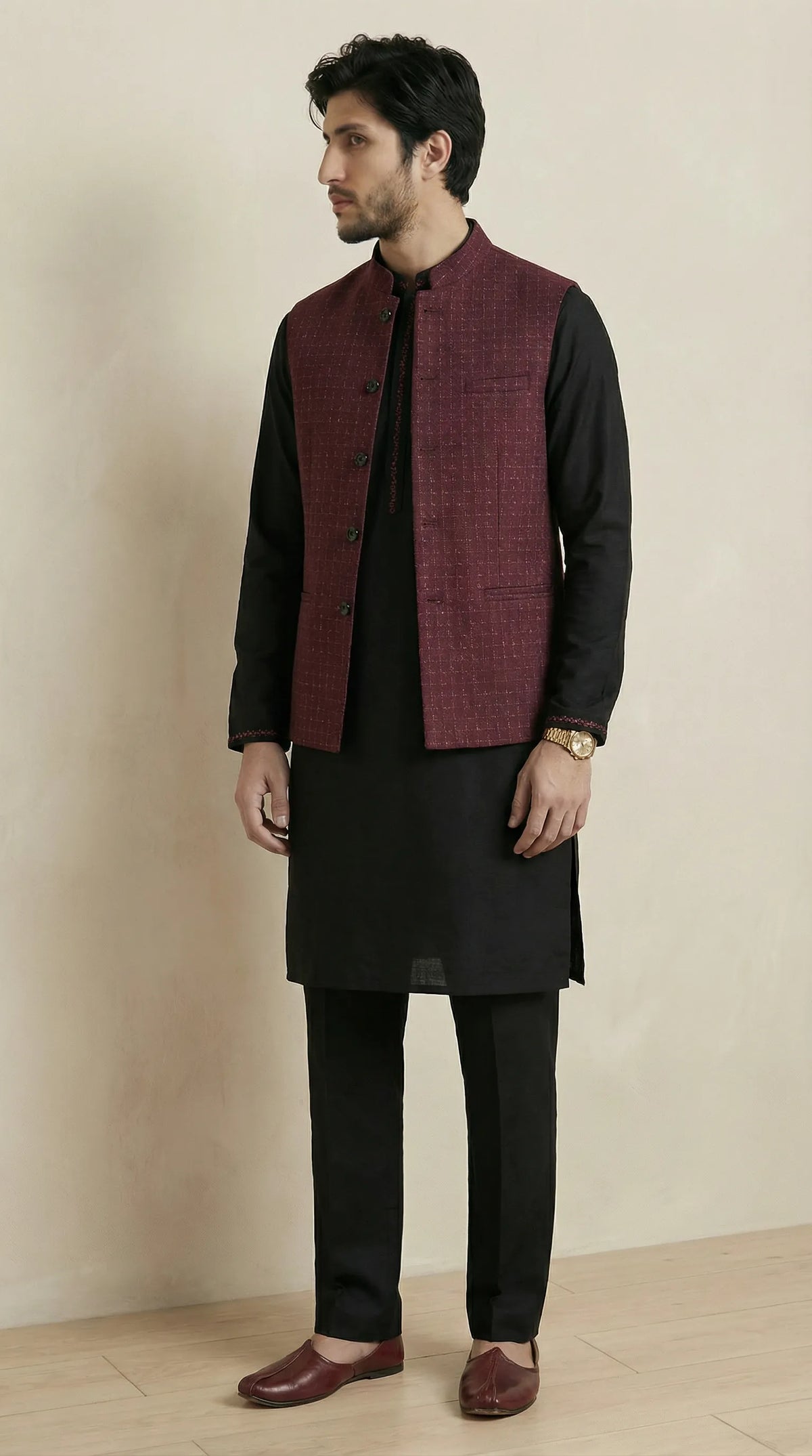 Burgundy Signature Nehru Fit Jacket | 100% Woolen