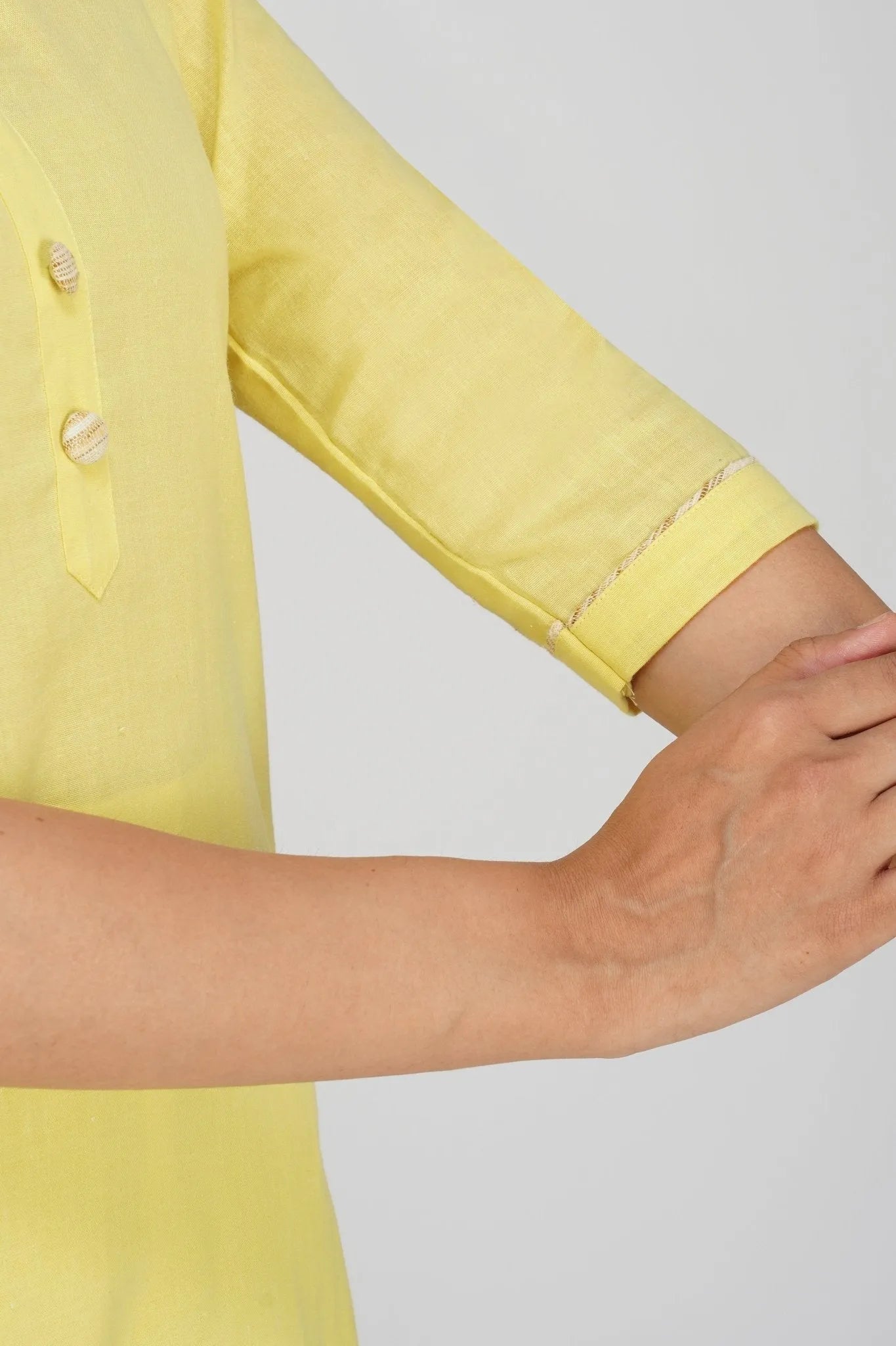 Women's Long Khadi Kurti Pastel Yellow