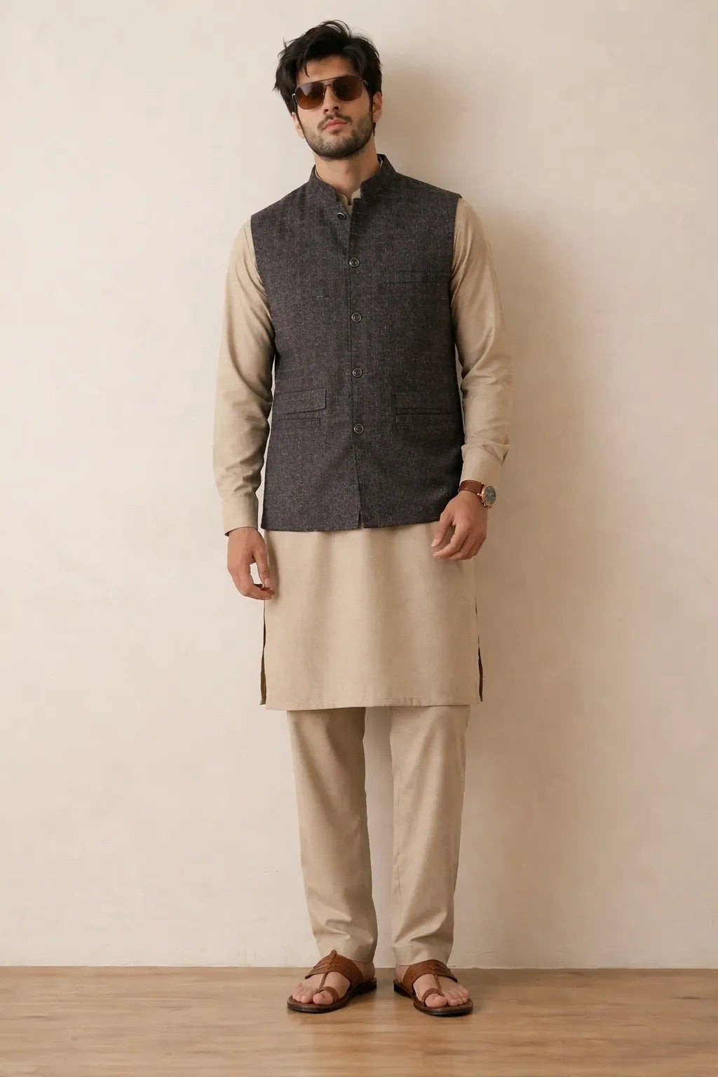 Reversible Coal Nehru Fit Jacket | 100% Woolen