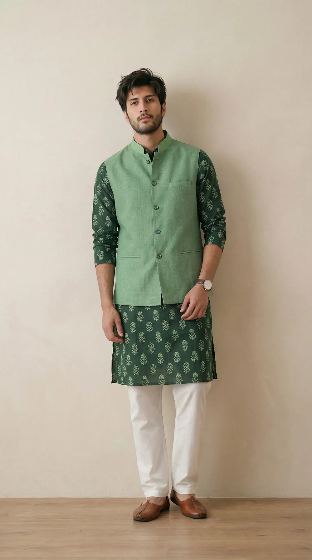 Jade Green Signature Nehru Fit Jacket | 100% Woolen