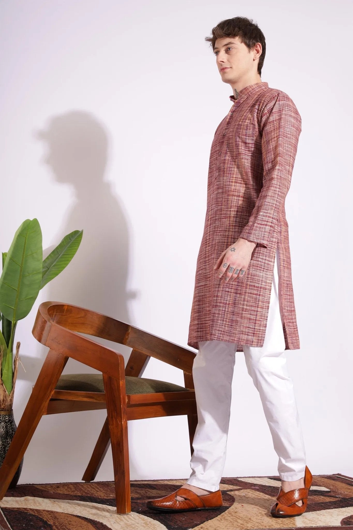 Maroon Color Khadi Kurta