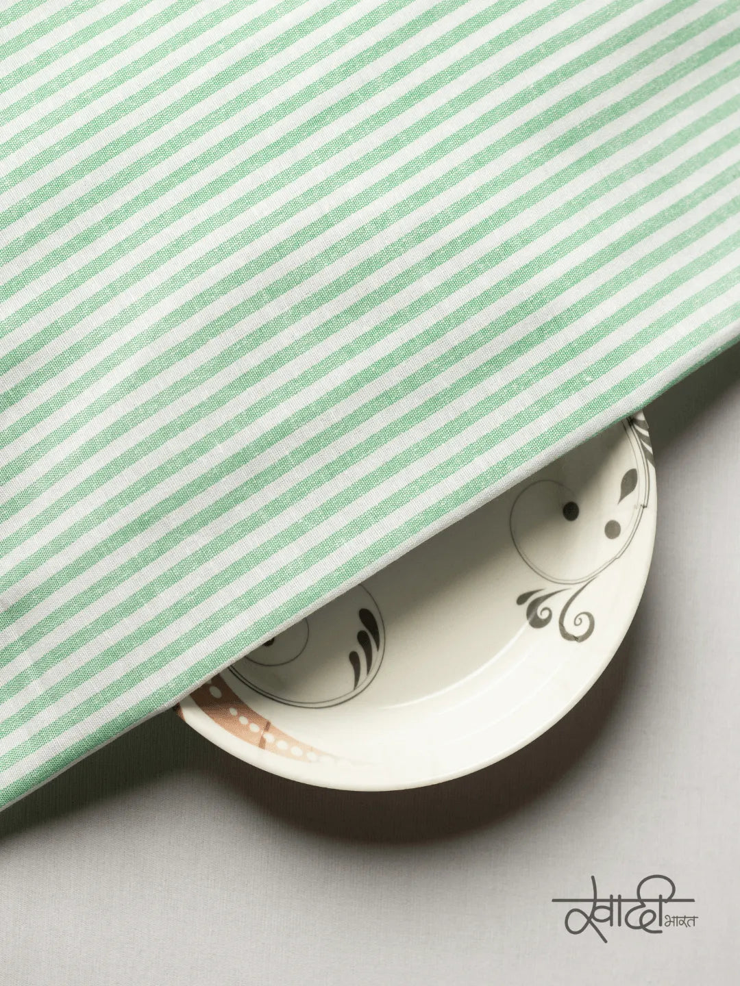 White & Green Big Line Trending Khadi Fabric