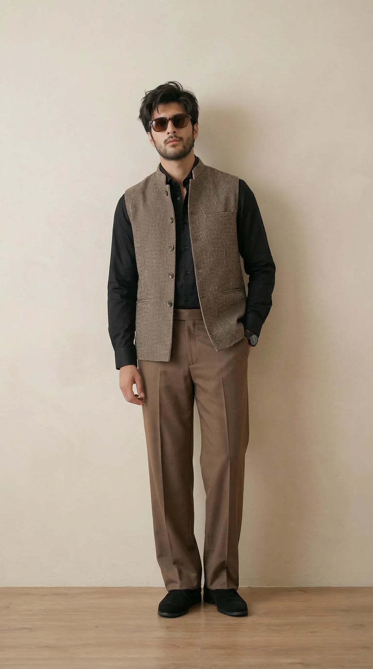 Dusty Brown Signature Nehru Fit Jacket | 100% Woolen