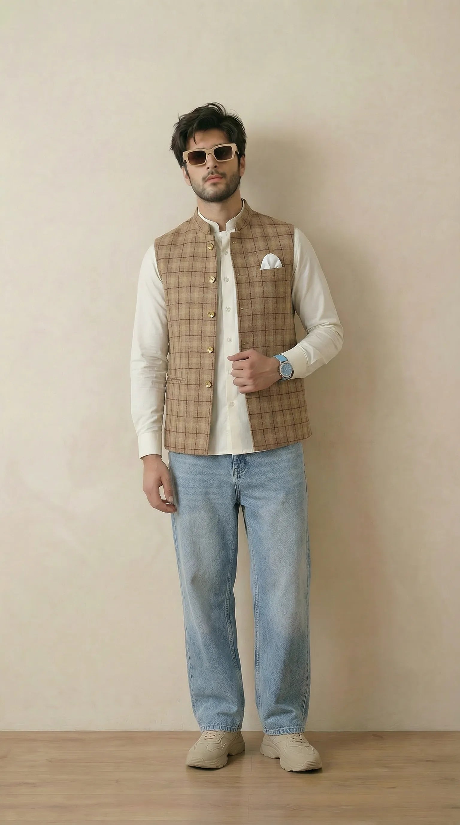 Camel Brown Signature Nehru Fit Jacket | 100% Woolen