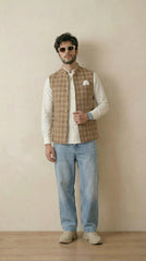 Camel Brown Signature Nehru Fit Jacket | 100% Woolen
