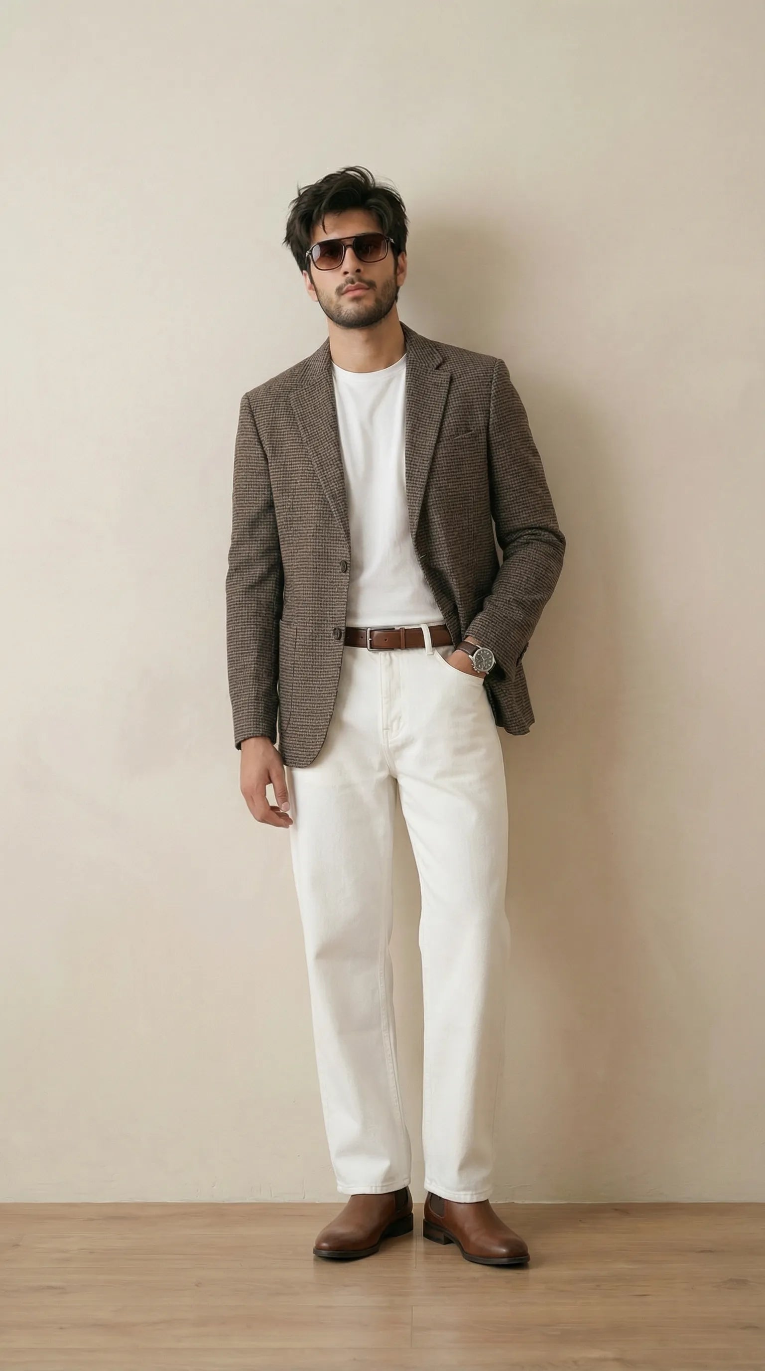 Dusky Brown Tweed Blazer | 100% Wool, Classic Structured Fit